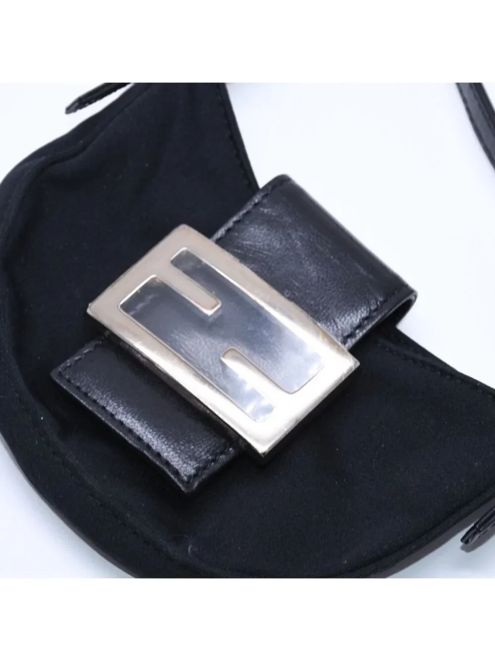 Fendi Handbag Mini Croissant Mini Mamma Pouch Case Cotton Jersey Leather Black